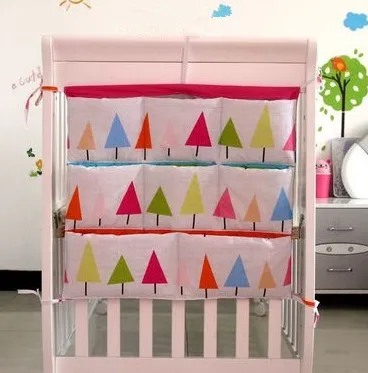 Promotion! Cartoon 62*52cm Cotton Baby Crib Storage Bag Newborn Toy Diaper Pocket Hanging Bedding Set