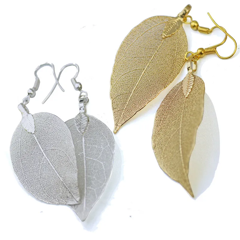 Кольца с подвесками в виде листьев покрытые серьги растение ручной работы