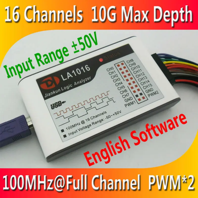 

Kingst LA1016 USB логический анализатор 100M Максимальная скорость выборки, 16 каналов, 10B образцы, MCU,ARM, инструмент отладки FPGA, английское программное ...