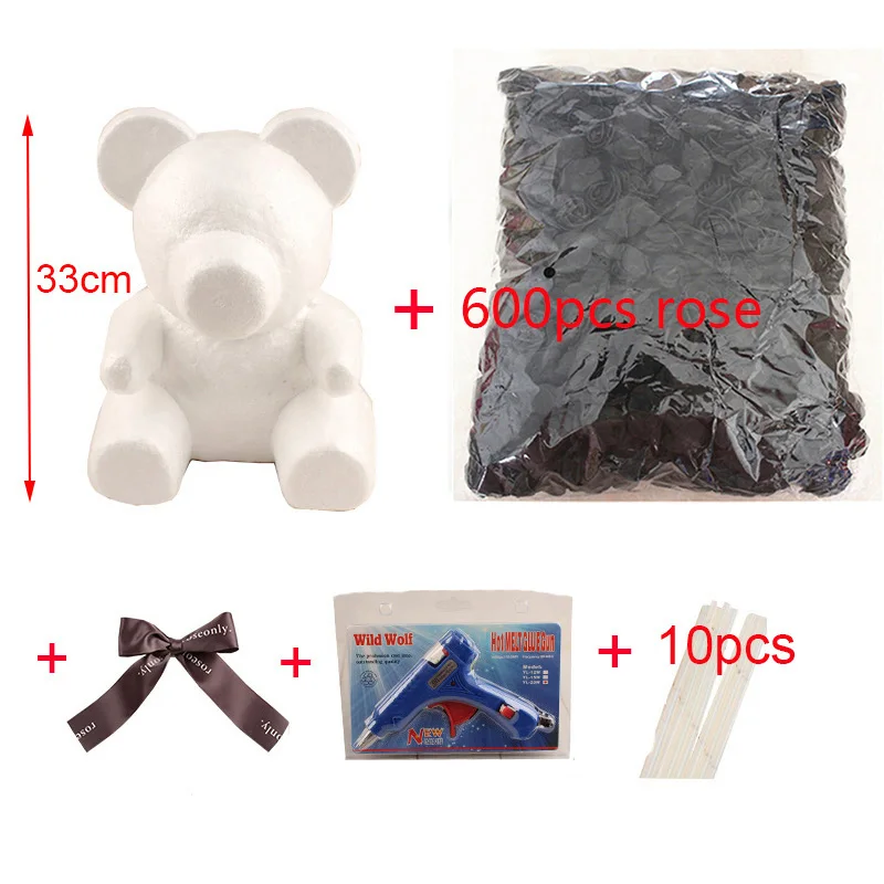 Rose Bear Set 07 DIY Роза аксессуары в виде мишки мешок пены медведь плесень 200 шт PE искусственные розы цветок головы Роза медведь собака удачи плесень - Цвет: Rose Bear Set 07