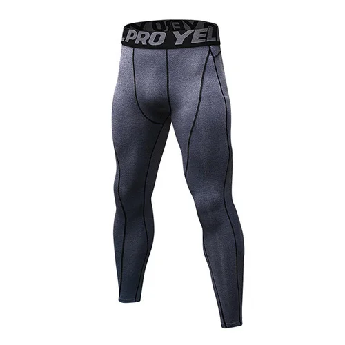 GREY Новые компрессионные брюки спортивные колготки мужские беговые леггинсы одежда для спортзала фитнеса быстросохнущие эластичные спортивные мужские брюки - Цвет: GREY