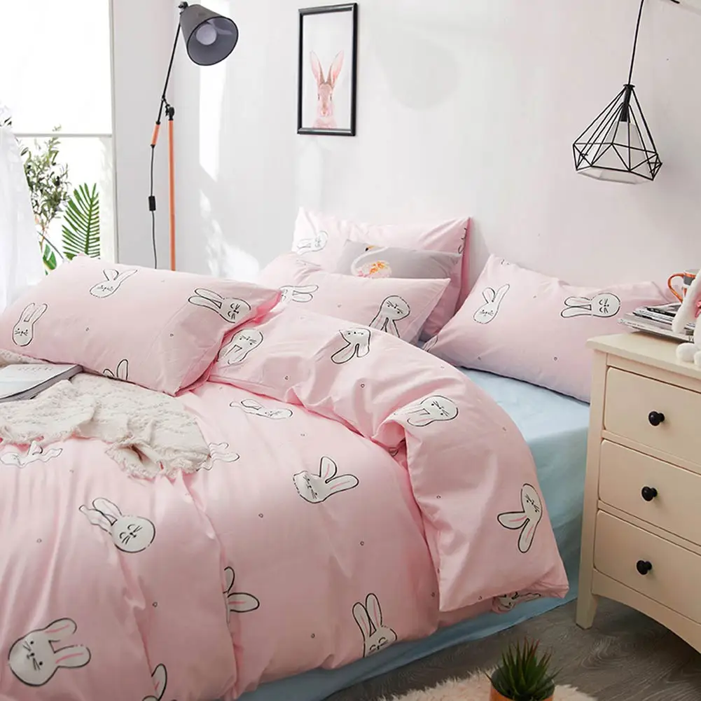 Papa& Mima принт головы кролика модный стиль Хлопок Королева Твин Комплект постельного белья королевского размера пододеяльник плоский лист наволочки