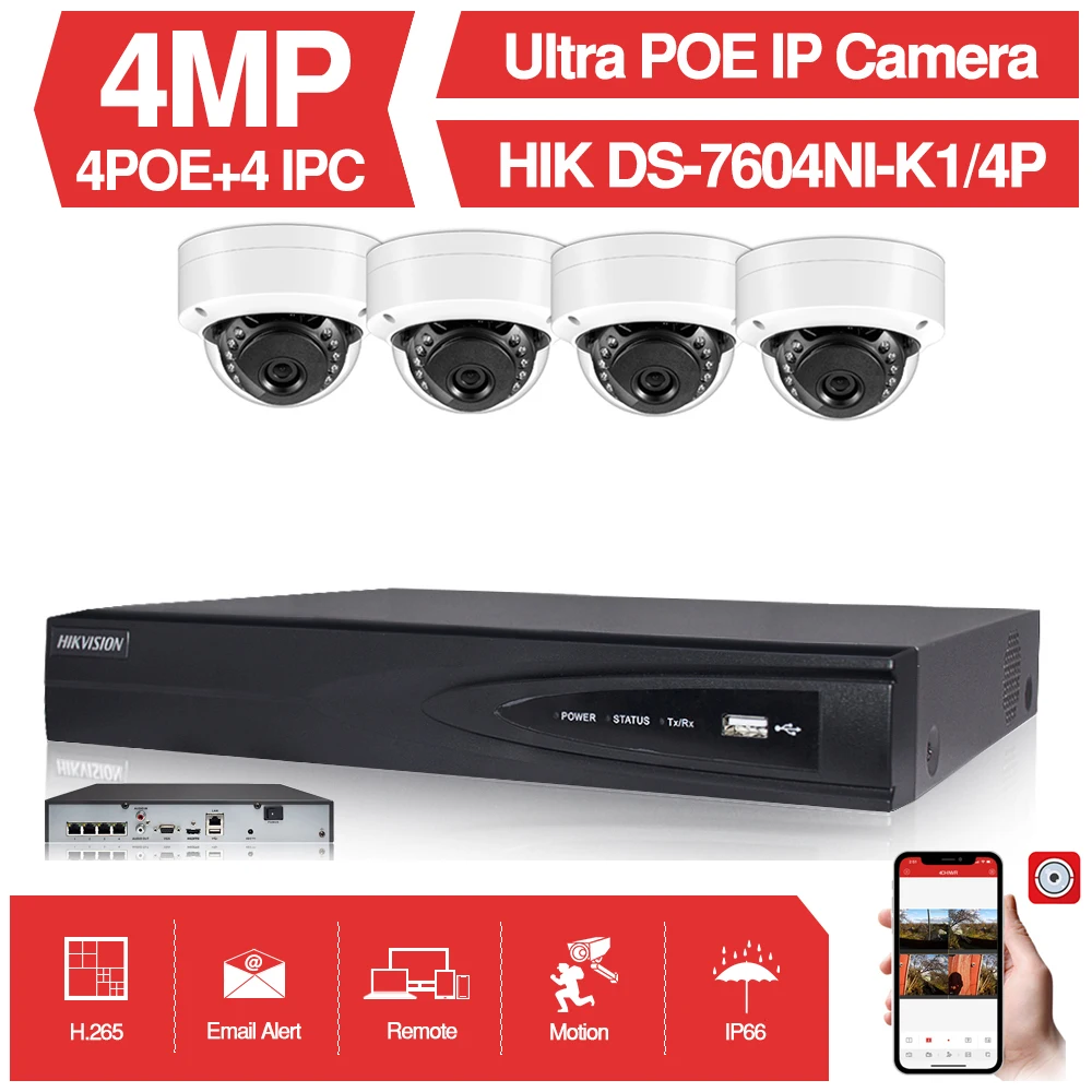 4CH CCTV система 4 шт. ультра 4MP безопасности POE камера с Hikvision NVR DS 7604NI K1/4 P DIY комплекты