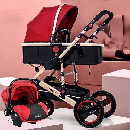 red 3 in 1 Брендовая детская коляска 2 в 1 с высоким обзором, детская коляска на колесиках для детей 0-3 лет, детская коляска, может лежать в шоке, детская коляска, автомобильное кресло высокого качества - Цвет: red 3 in 1
