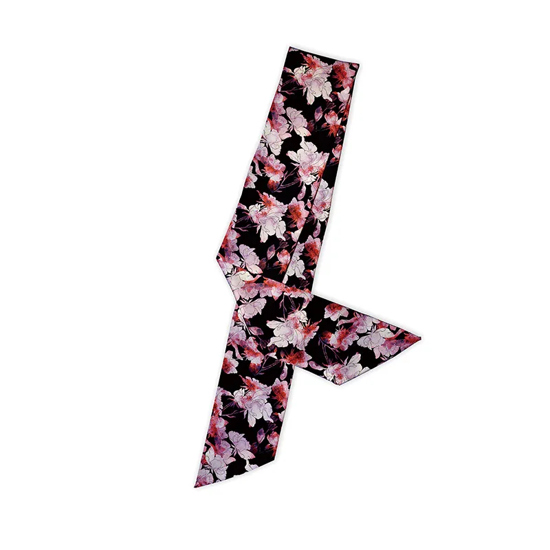 Элегантный женский шарф темного цвета с цветочным принтом ленточные шарфы
