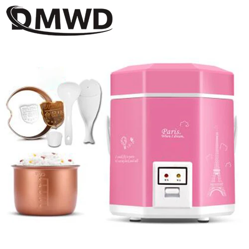 Розовый DMWD 1.2L Мини электрическая рисоварка 2-слойная Пароварка для приготовления пищи многофункциональный горшок для приготовления пищи 1-2 человек нагревательный Ланч-бокс EU US Plug - Цвет: Розовый