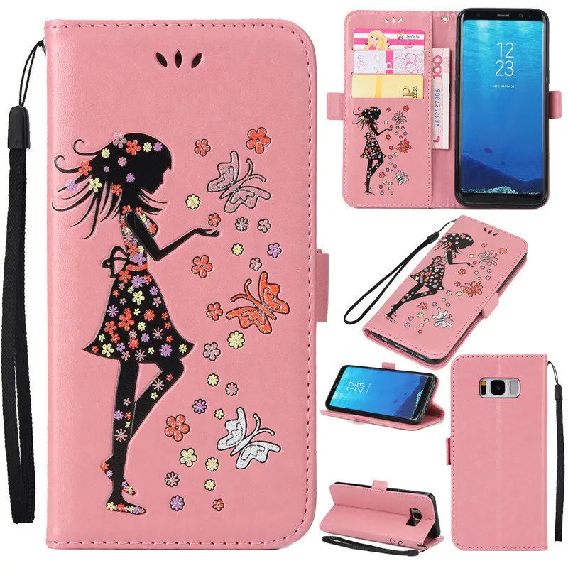 Smilyou кожаный чехол для Samsung Galaxy S5 S6 S7 край S8 плюс девочек в цветочек случае Coque