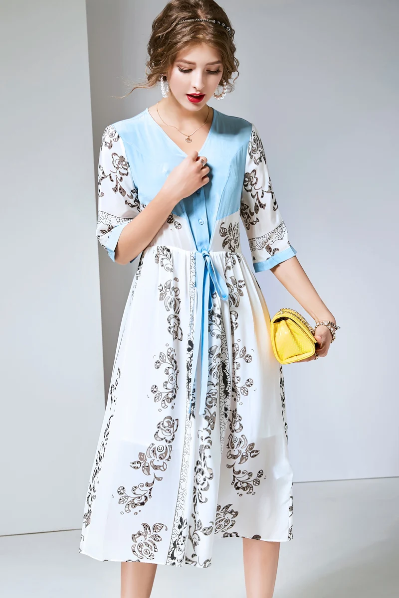 100% натуральный шелк Для женщин подиумные платья с v-образным вырезом короткими