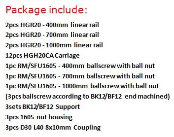 HGR20-4007001000 6 компл. линейный рельс HGR20 L400/700/1000 мм+ SFU1605-400/700/1000 мм шариковый винт+ 3 знака после BK12/BF12+ 3 знака после DSG16H гайка+ 3 знака после переходник для станков с ЧПУ - Цвет: HGR20-4007001000