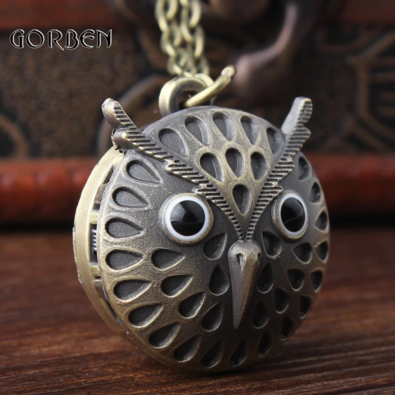 Модные новые бронзовые кварцевые карманные часы с изображением совы подвеска