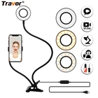Кольцо-вспышка Travor, светодиодная, с держателем для мобильного телефона, для Youtube, прямых трансляций, макияжа, для iPhone, Android