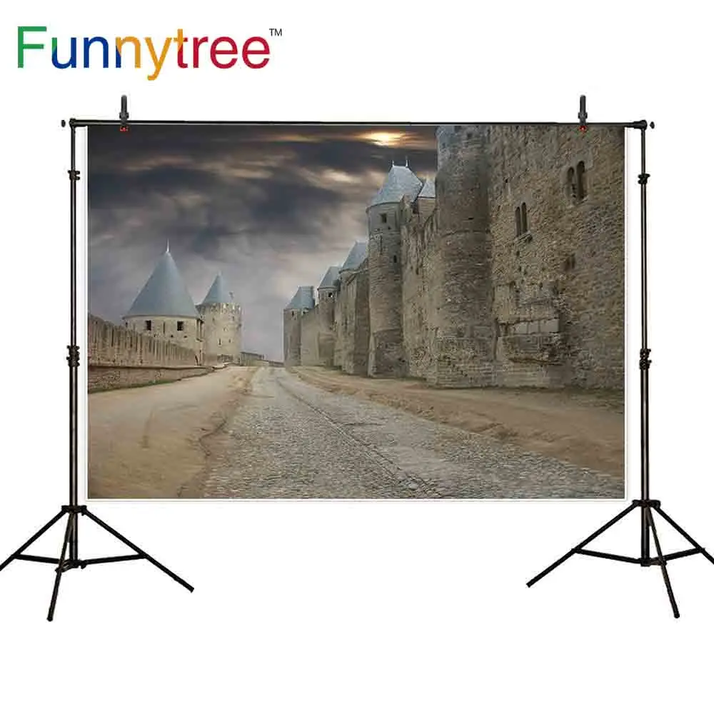 Фоны Funnytree для фотостудии каркассонный замок винтажный каменная дорога