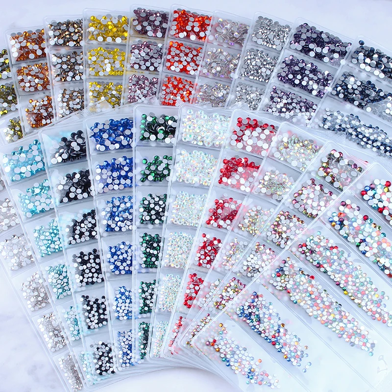 

1440Pcs/bag Crystal Rhinestones SS3-SS10 Flateback Crystal Stones AB/Blue/Red Nail Art Charms Manicure Gems 7 Sizes