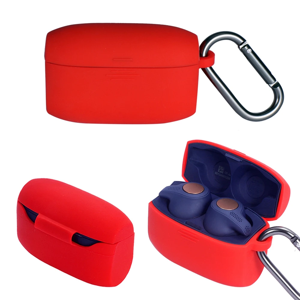 Silicone Protective Case for Jabra Elite 65t Wireless Sports Headset Charging Box Anti-shock Earphone Case Shell with Carabiner