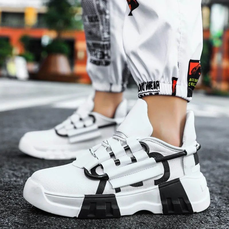 Dropshipping Hot Sell Sports Shoes Men Yellow INS Running Shoes Plus Size zapatillas Height Increasing Classical Retro Sneakers - Цвет: White
