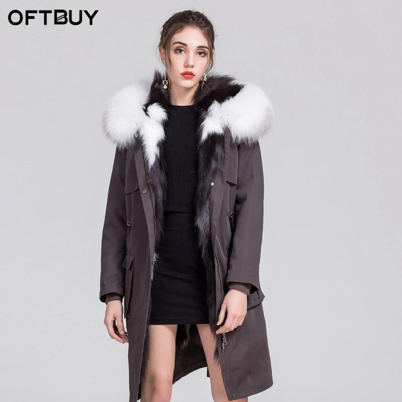 Oftbuy Новинка 2017 Fashion долго реального Natural меховое пальто зимняя куртка женские