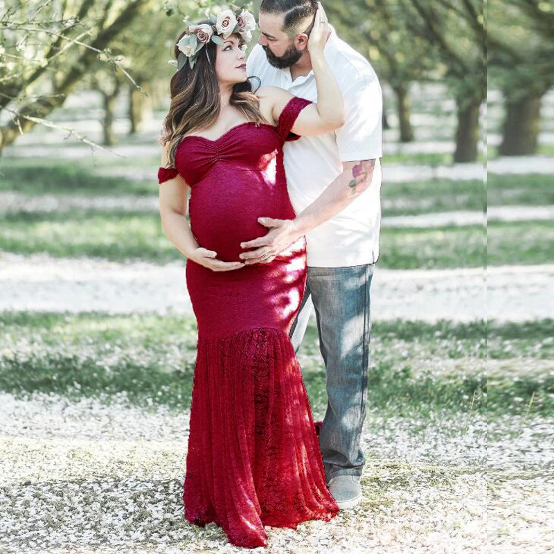 

Lace Maternity Dresses For Photo Shoot V-Neck Cute Maternity Photography Props Dresses For Pregnant Women Clothes Photography