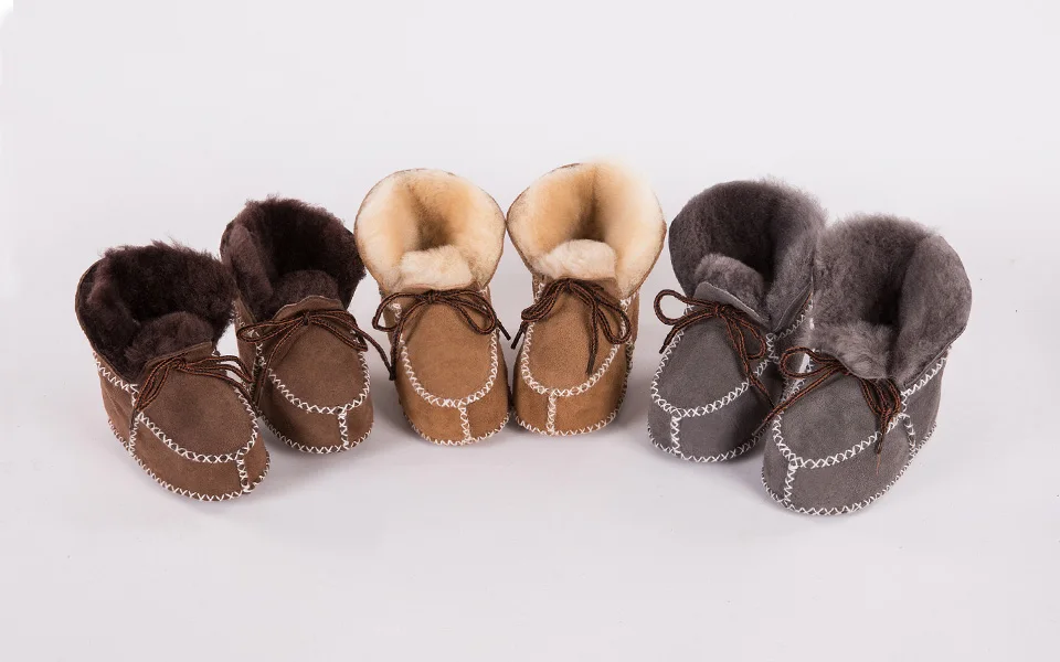New Keep warm winter Genuine Leather Wool fur baby boy boots toddler girls soft Moccasins shoes with plush Sheepskin booties