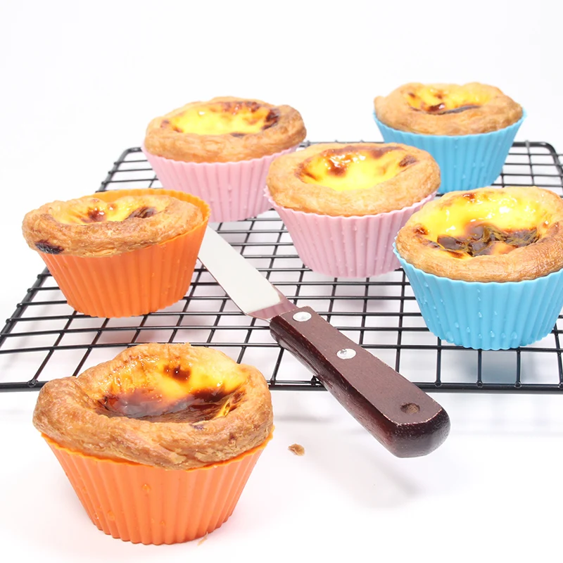Круглые силиконовые торта Muffin чашки мыло формы пудинг желе формы(Цвет в случайном), 24 pack