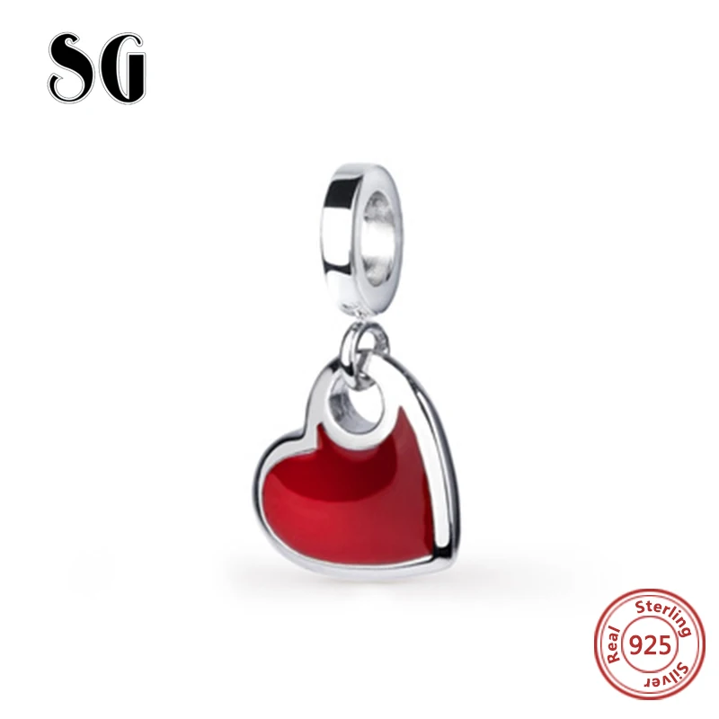 925 Серебряный Подвески Любовь Сердце с красной эмалью Бусины Fit Pandora подлинные Браслеты оригинальные украшения для Любовь Подарки