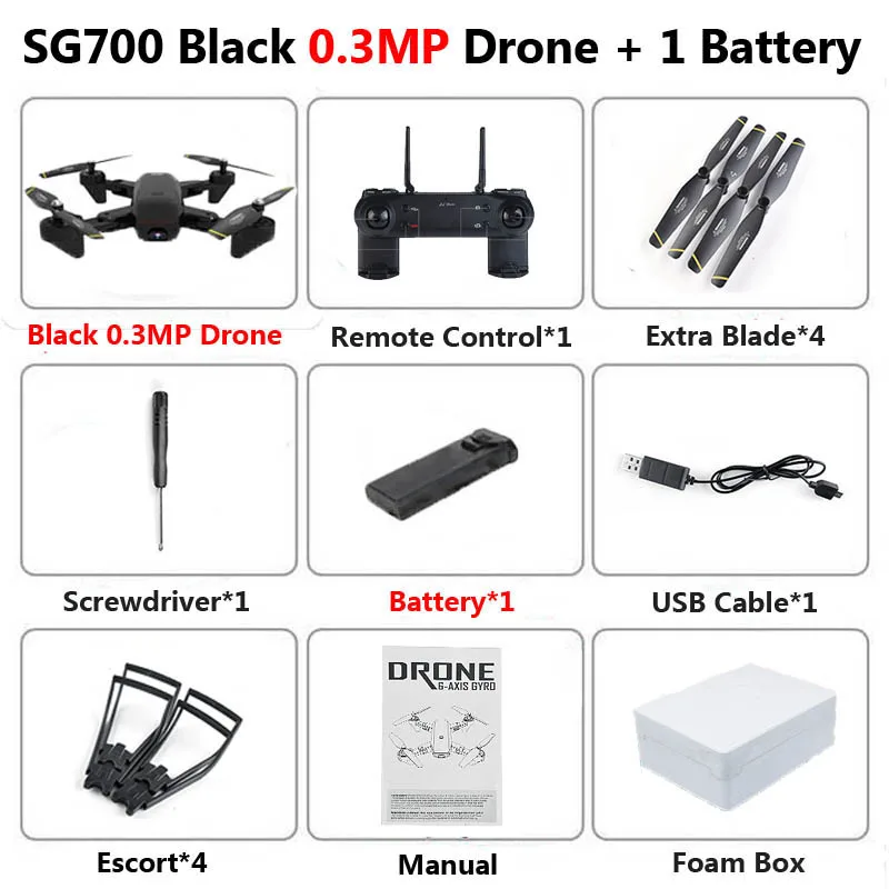 0.3MP Black 1B Foam SG700 Профессиональный складной Дрон с камерой 2MP HD WiFi FPV контроль скорости удержания высоты RC Квадрокоптер Вертолет игрушка XS809 E58 - Цвет: 0.3MP Black 1B Foam