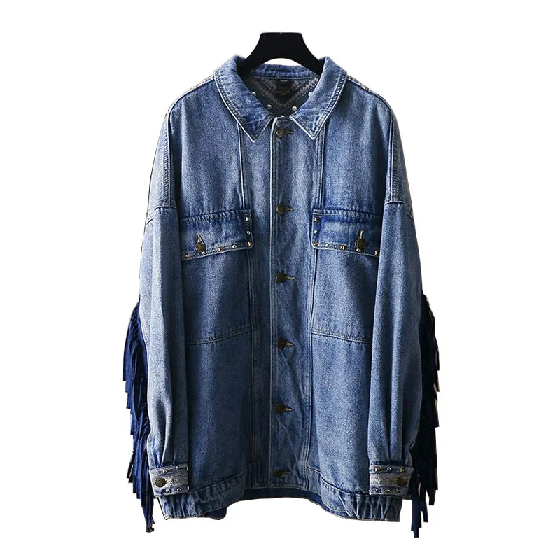 Возможно U женская джинсовая куртка синяя свободная байкерская с вышивкой