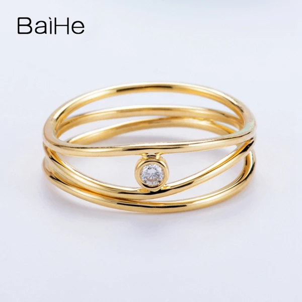 BAIHE Твердое 14 к желтое золото 0.05CT сертифицировано H/SI круглые натуральные бриллианты обручальные женские модные ювелирные изделия Подарочное кольцо