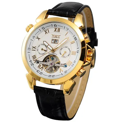 Gold White JARAGAR, Мужская коллекция, часы, роскошный золотой чехол, мужские часы, вращающийся ободок, дата, день, дисплей, часы из турбийона, автоматические механические Relogios - Цвет: Gold White