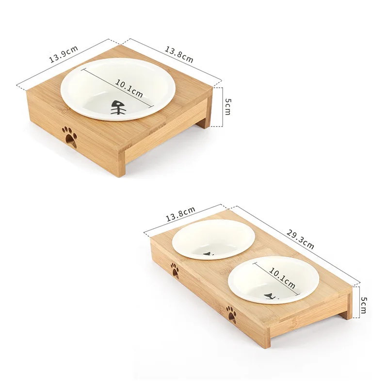 

Cat Dog Feeders Pet Food Water Bowl Single/double/three Bowls Ceramic Tableware Bamboo Frame Pet Supplies Dog Cat Feeding Bowl