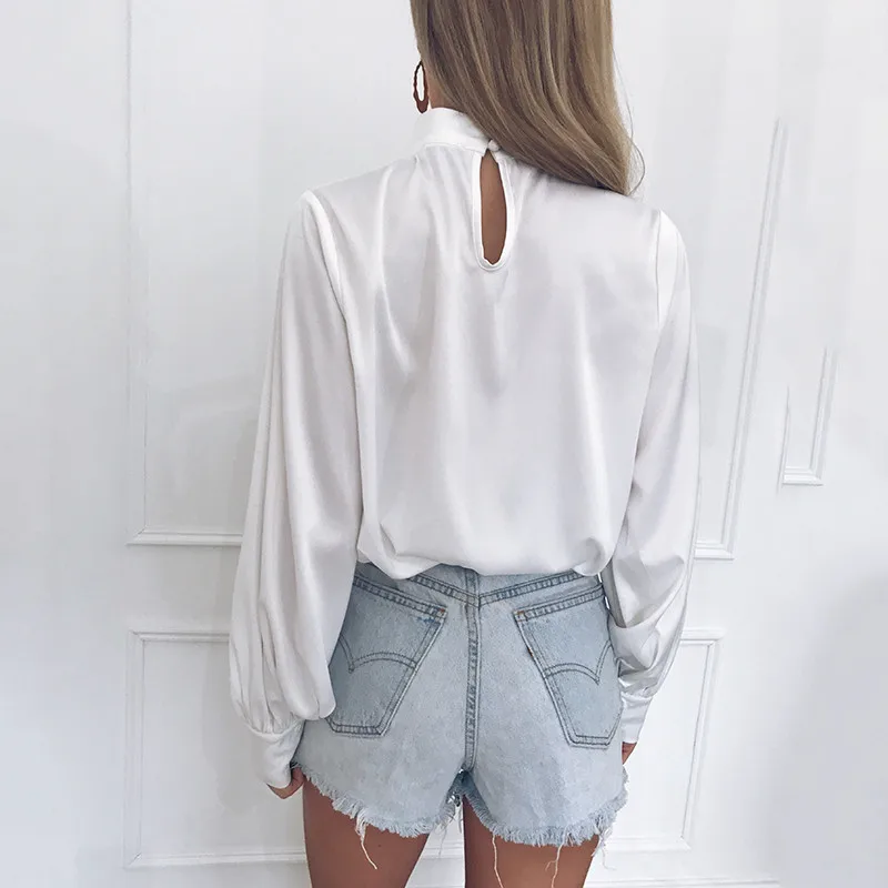 Женские блузки 2019 модная блузка с длинным пышным рукавом однотонная элегантная