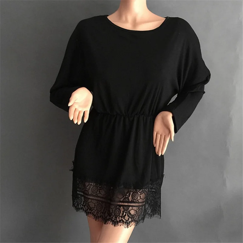 Vestido Dresses Cotton Sexy Lace Patchwork Slash Neck Loose Mini Dress Batwing Sleeve Women Lady 2017 Knitted Autumn Summer HOT | Женская