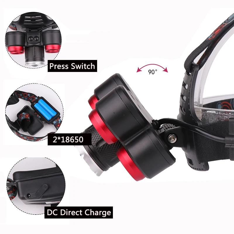 Новый светодиодный налобный фонарь T6 + COB 5 режимов для кемпинга 2*18650 батареи