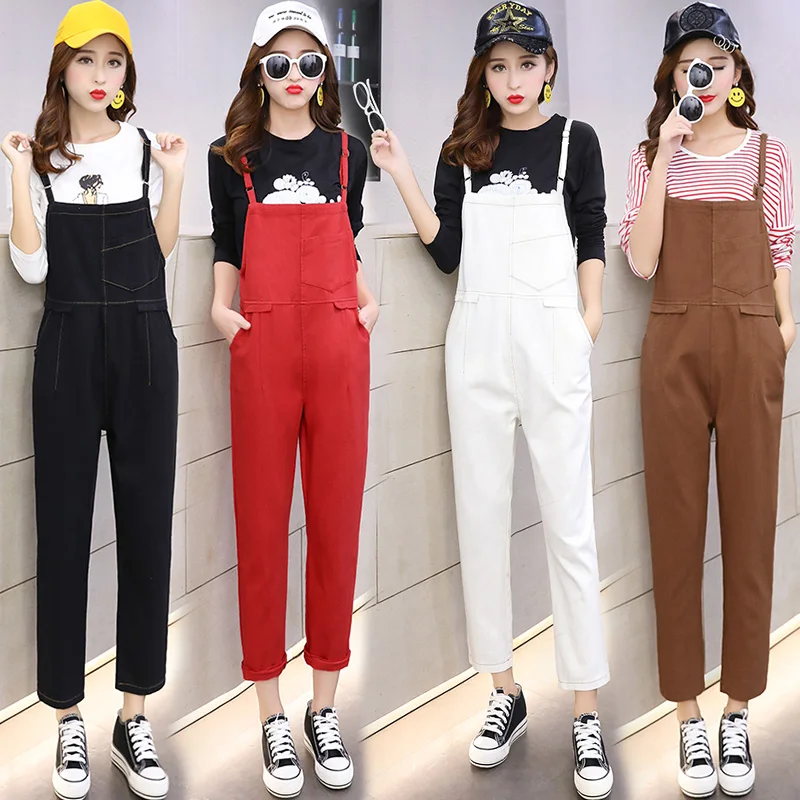 

Loose Candy Color Jeans Jumpsuits For Women Spring Autumn Fashion Streetwear Romper Suspender Casual Denim Overalls Long Pants