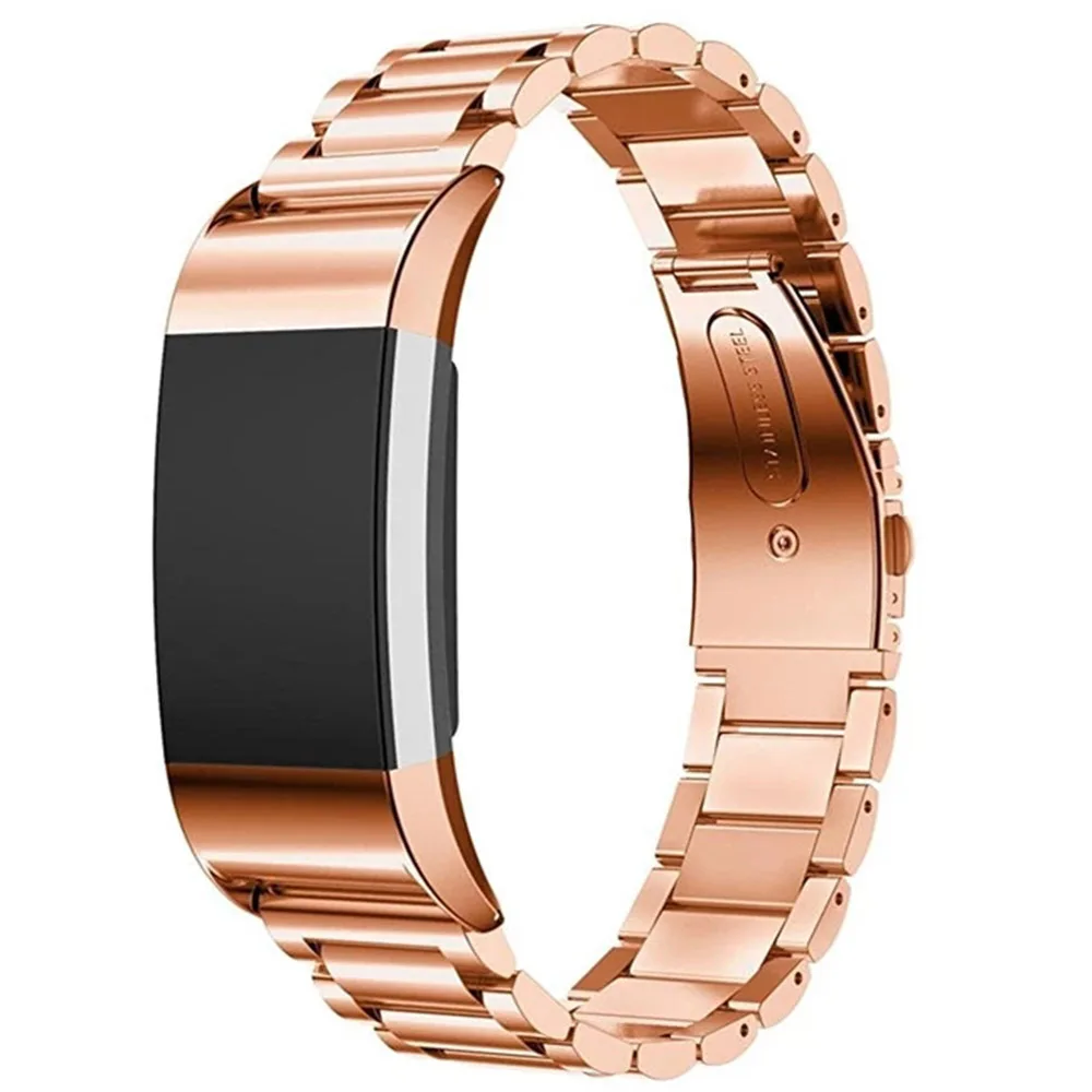 Rose Gold Для Fitbit Charge2, 3 ремешка, нержавеющая сталь, ремешок с металлической пряжкой, ремешок на запястье, Смарт-часы, ремешок, серебристый, черный - Цвет ремешка: Rose Gold