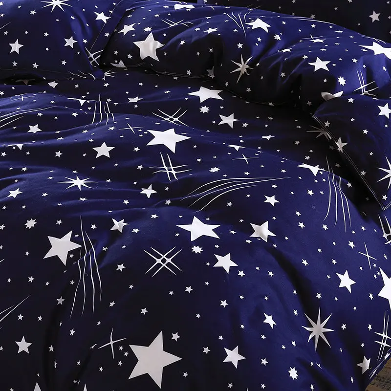 Стильный темно-синий + звездный узор красивый комплект постельного белья из 4