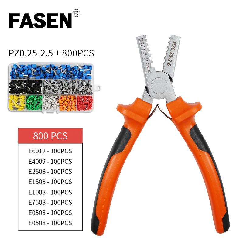 PZ0.25-2.5 800p Kit PZ 0,25-2,5/1,5-6 1200 шт. Кабельный разъем штыревого соединения с ручным наконечником обжимные трубки плоскогубцы кримпер обжимной инструмент набор AWG 10-23 обжимные клещи для трубок - Цвет: PZ0.25-2.5 800p Kit