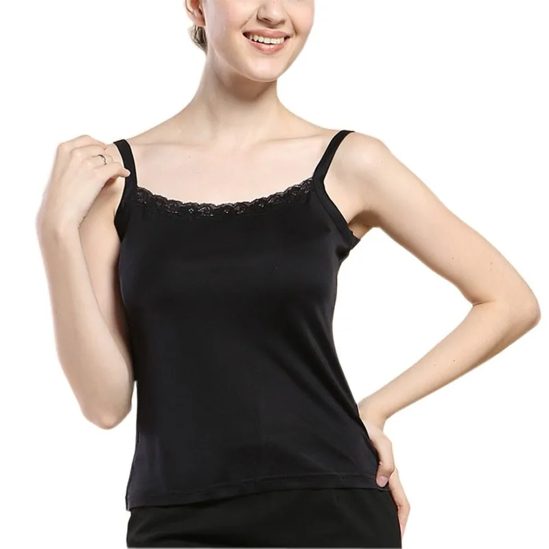 100%  Pure Silk Knit Womens Lacy Camisole Tank Top Size M L XL XXL