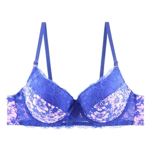 Blue Beauwear, Ретро стиль, кружевные сексуальные бюстгальтеры, Дамское цветочное нижнее белье, черный цвет, большой размер, мягкое нижнее белье, пуш-ап бюстгальтер, Bh Размер 40-46 B C D - Цвет: Blue