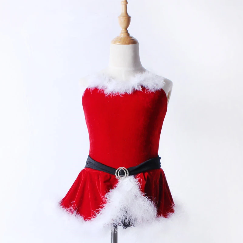 Бархатные рождественские современные танцевальные костюмы для детей красная