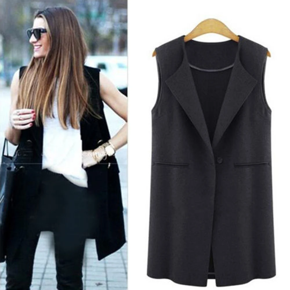 

2021 Spring Autumn Womens Sleeveless Vest Jacket Long Coat Cardigan Gilets Vest Outwear Coat Cardigan Veste