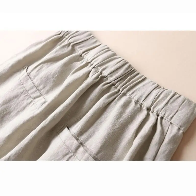 

MISSKY Women Summer Spring Pants Fashion Cotton Linen Solid Color Thin Wide Leg Loose Ninth Pants Female Clothes