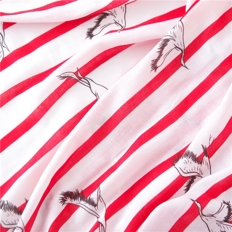 Летняя романтичная шаль из вискозы в полоску с милыми красными и белыми птицами