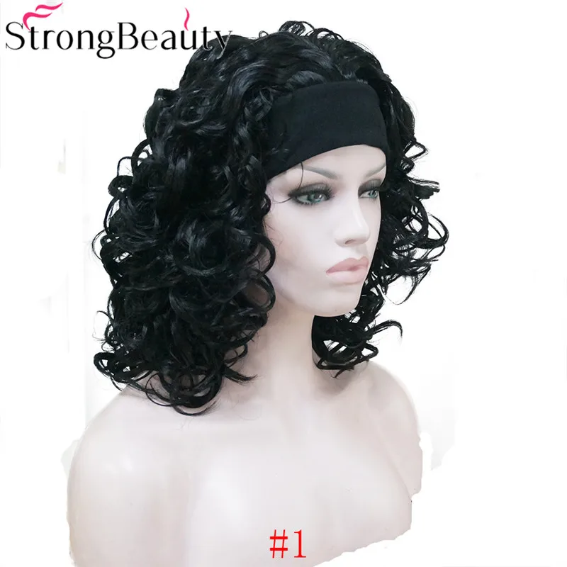 StrongBeauty Короткие вьющиеся синтетические парики с повязкой на голову женские черные/красные/светлые/коричневые парики 3/4 половина парик для женщин