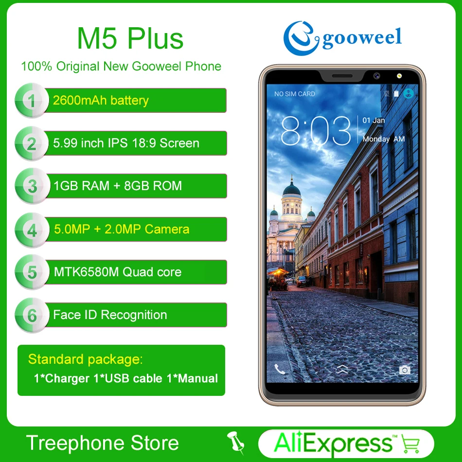 Gooweel M5 плюс смартфон с 3g gps Face ID мобильный телефон 1 ГБ + 8 5 99 дюймов 18:9 ips Экран 5.0MP 2.0MP