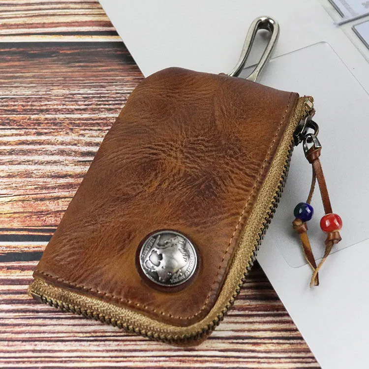 Original Handmade Vintage Door& Car Key Wallets For Men Euro-American Style Multi Function Key Pack With Card Holder Portable - Цвет: Vintage brown