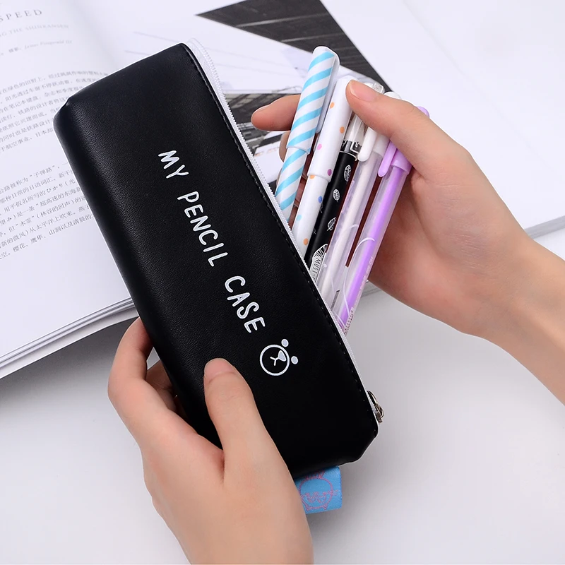 My Pencil Case Classical Black And White Color Waterproof Pu Leather Storage Cosmetic Bag Shcool Office Supplies | Канцтовары для