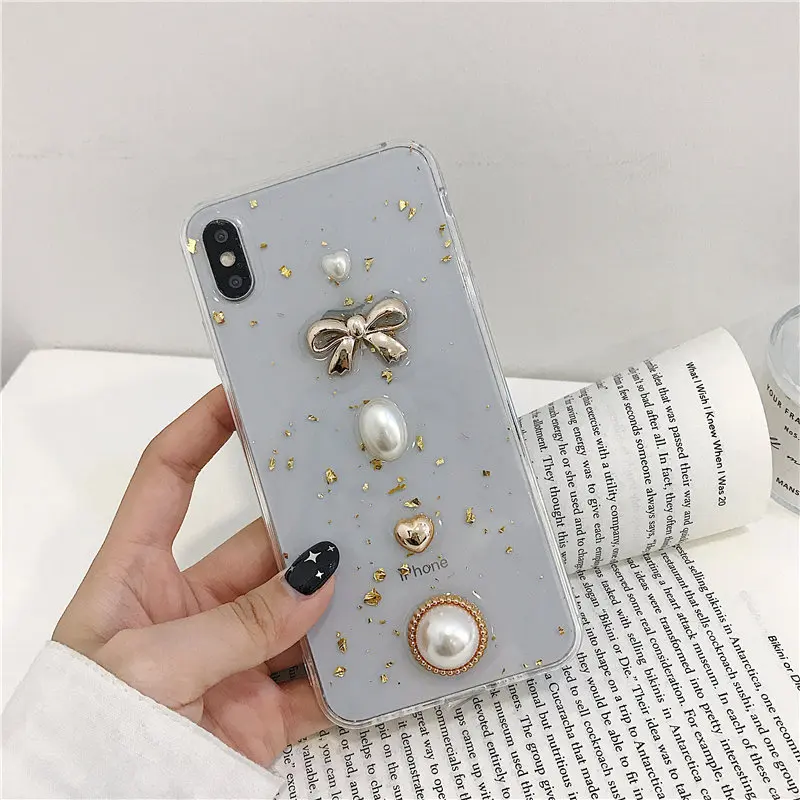 3D стерео жемчужный чехол на телефон с завязкой бантиком для iPhone XR XS Max X Coque 8 7 6 S Plus