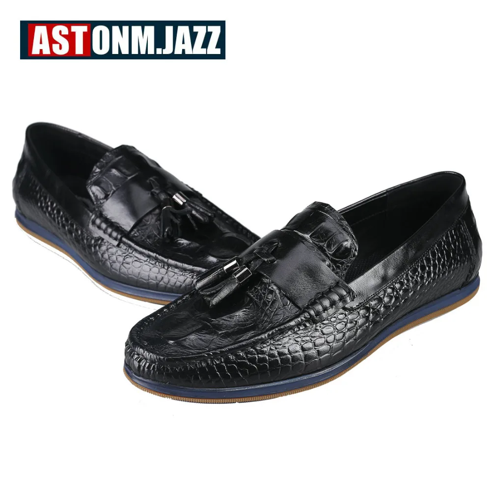 2017 мужские повседневные Мокасины из натуральной крокодиловой кожи слипоны