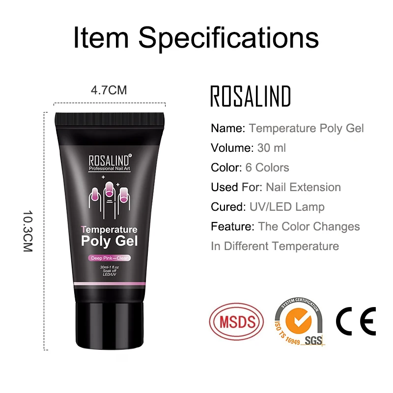 ROSALIND Poly Gel Of Nails Extension Temperature Change Acrylic Builder Hybrid Varnish Base Top Gel Nail Polish For Manicure Set