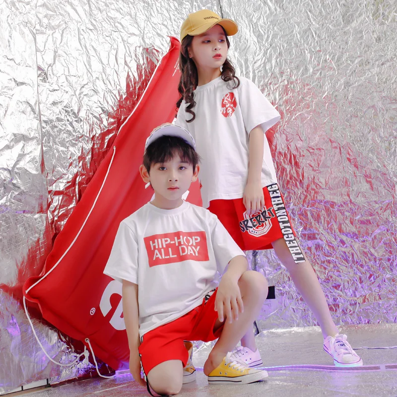 Детская одежда в стиле хип хоп Красная футболка Топ повседневные шорты для